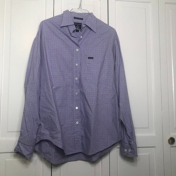 Faconnable Button Down Shirt Womens Large Blue Red Plaid 100% Cotton USA NWT - Picture 1 of 10